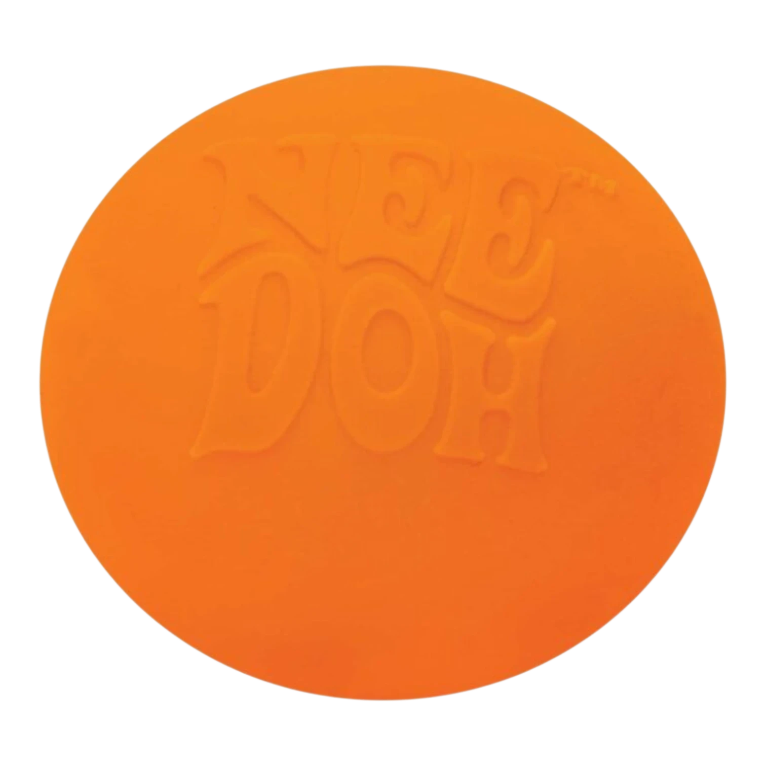 Squish Planet NeeDoh Groovy Glob orange squishy fidget toy with embossed logo, made of soft, non-toxic compound.